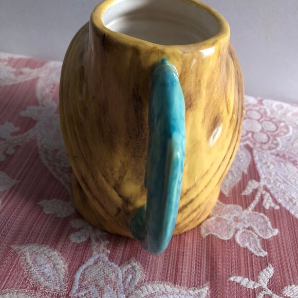 vintage ceramic mug man face head hat fish handle signed 4.5" tall - Picture 4 of 6